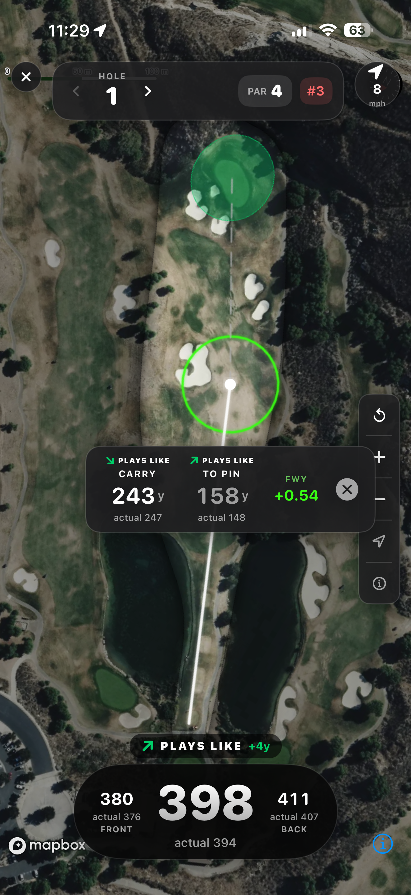 GPS satellite view with plays-like distances and strokes gained